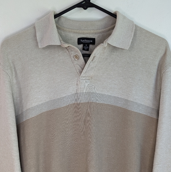 Early 2000s Grunge Cropped Polo Neck Color Blocked Beige Sweater - Picture 7 of 8